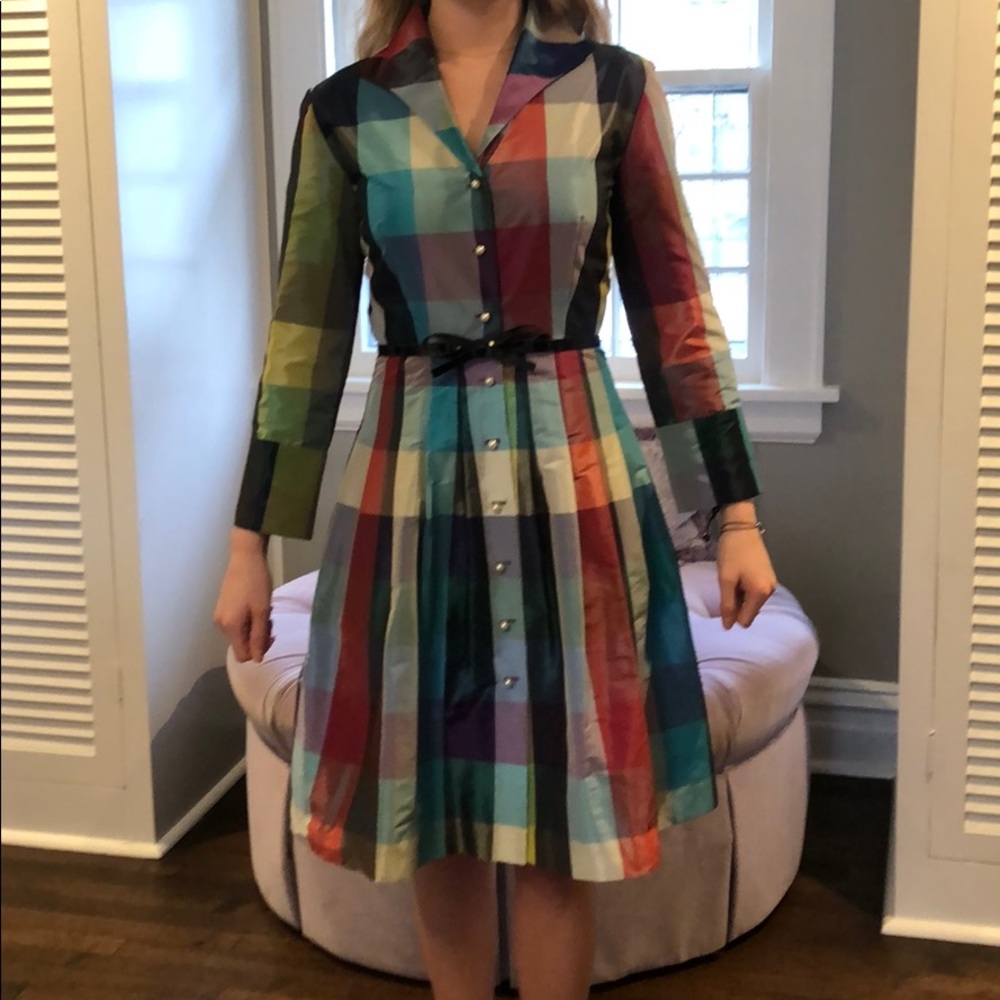 Sara Campbell multi-color plaid long-sleeve dress